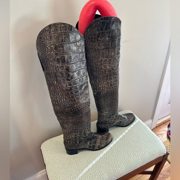 Stuart Weitzman Croc Embossed OTK Boots - Picture 1 of 3